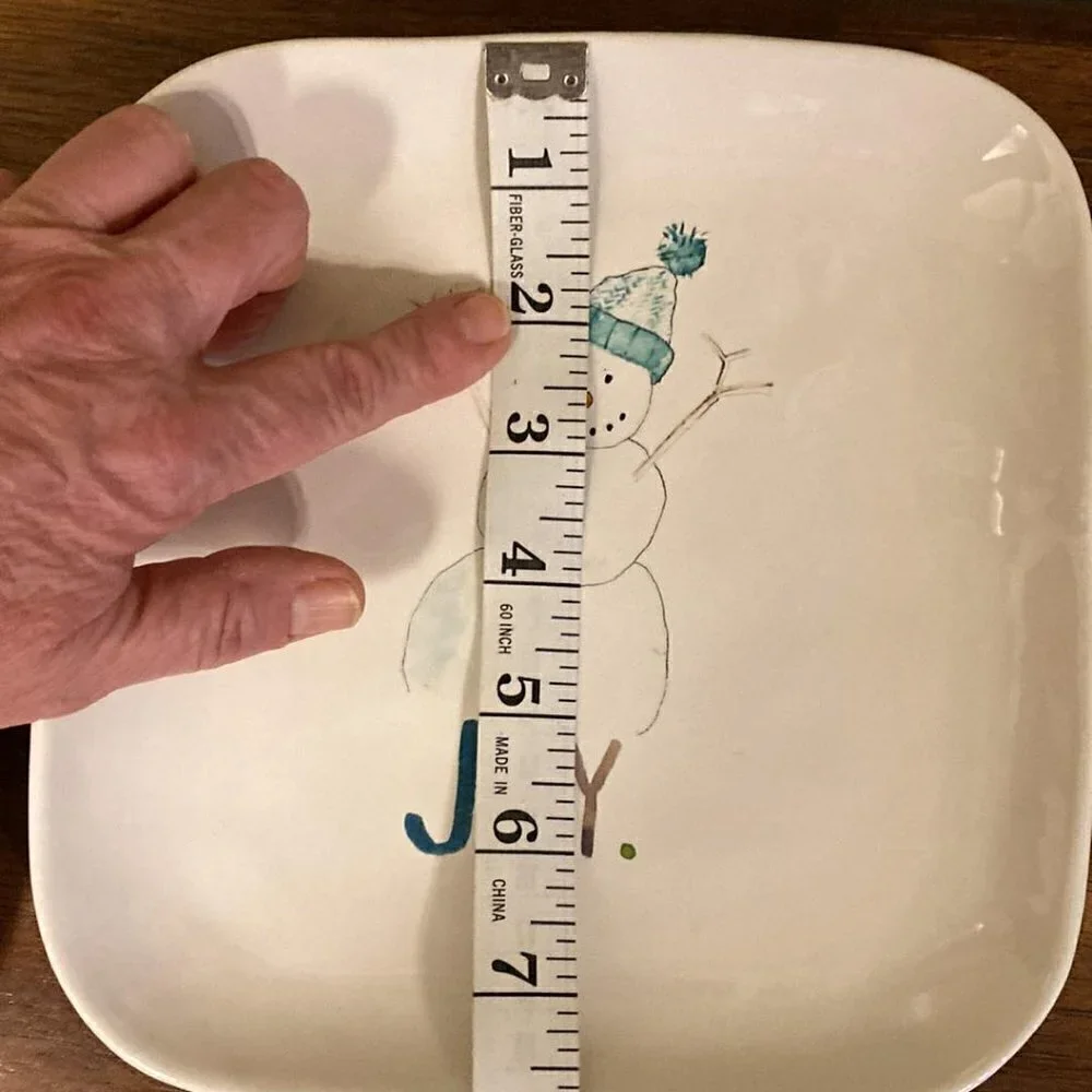 EUC Rae Dunn JOY Snowman Ceramic Plates Set of 3